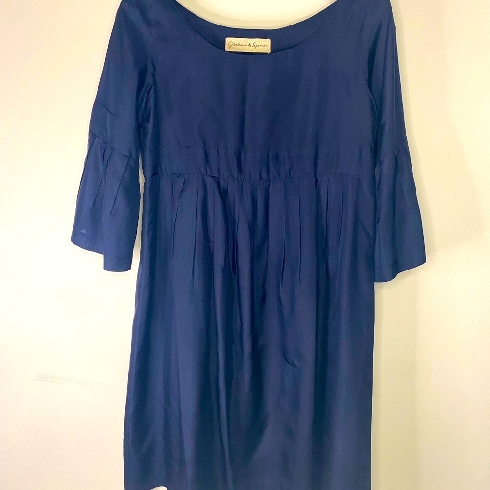 Graham and Spencer Navy Blue Silk Dress Oversized Small Lagenlook Office  Preppy